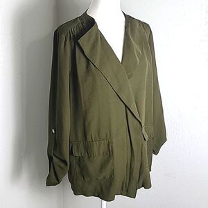Nine West Army Green Utility Jacket with Pockets & Fold-over Collar, Size Medium